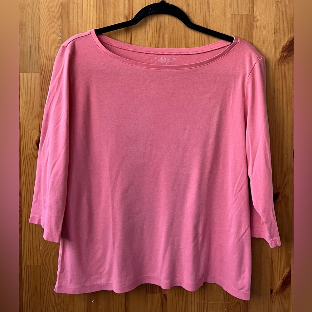 Talbots Petites Women's Pink Salmon 3/4 Sleeve Boat Neck T-Shirt - Size LP